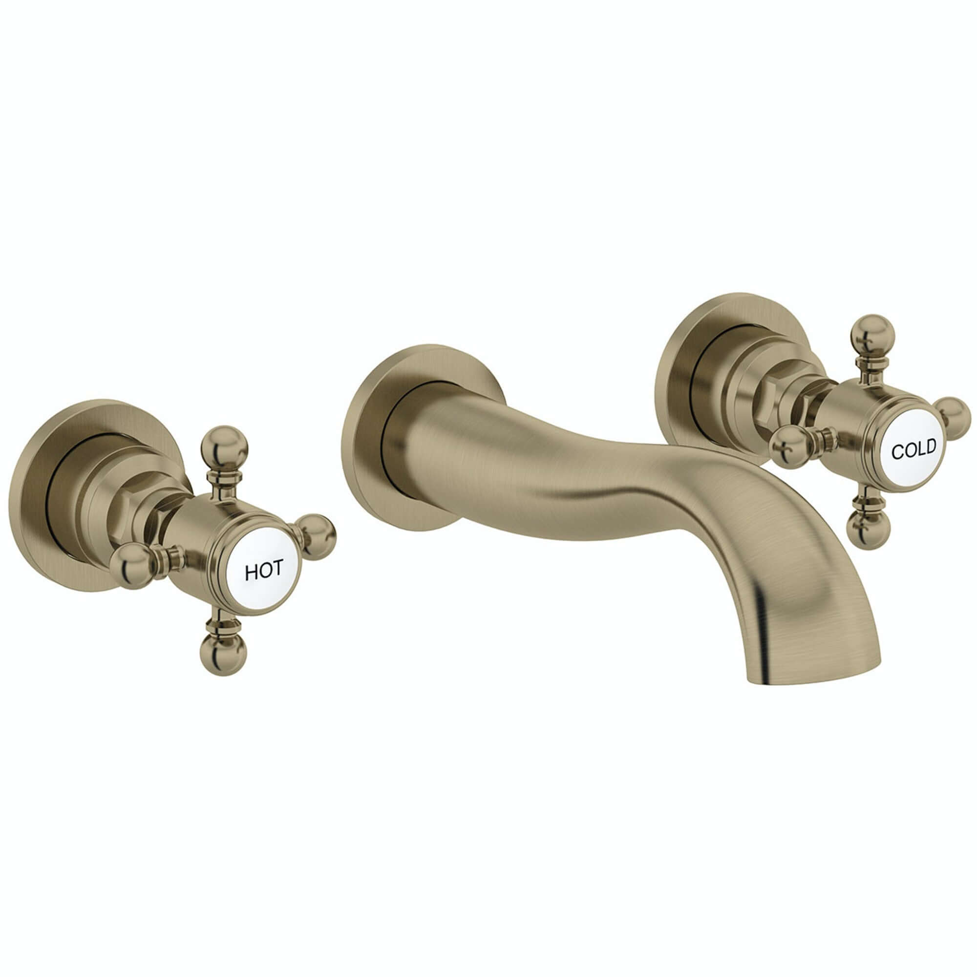 Camberley traditional wall mount basin mixer tap crosshead 3 hole - antique bronze